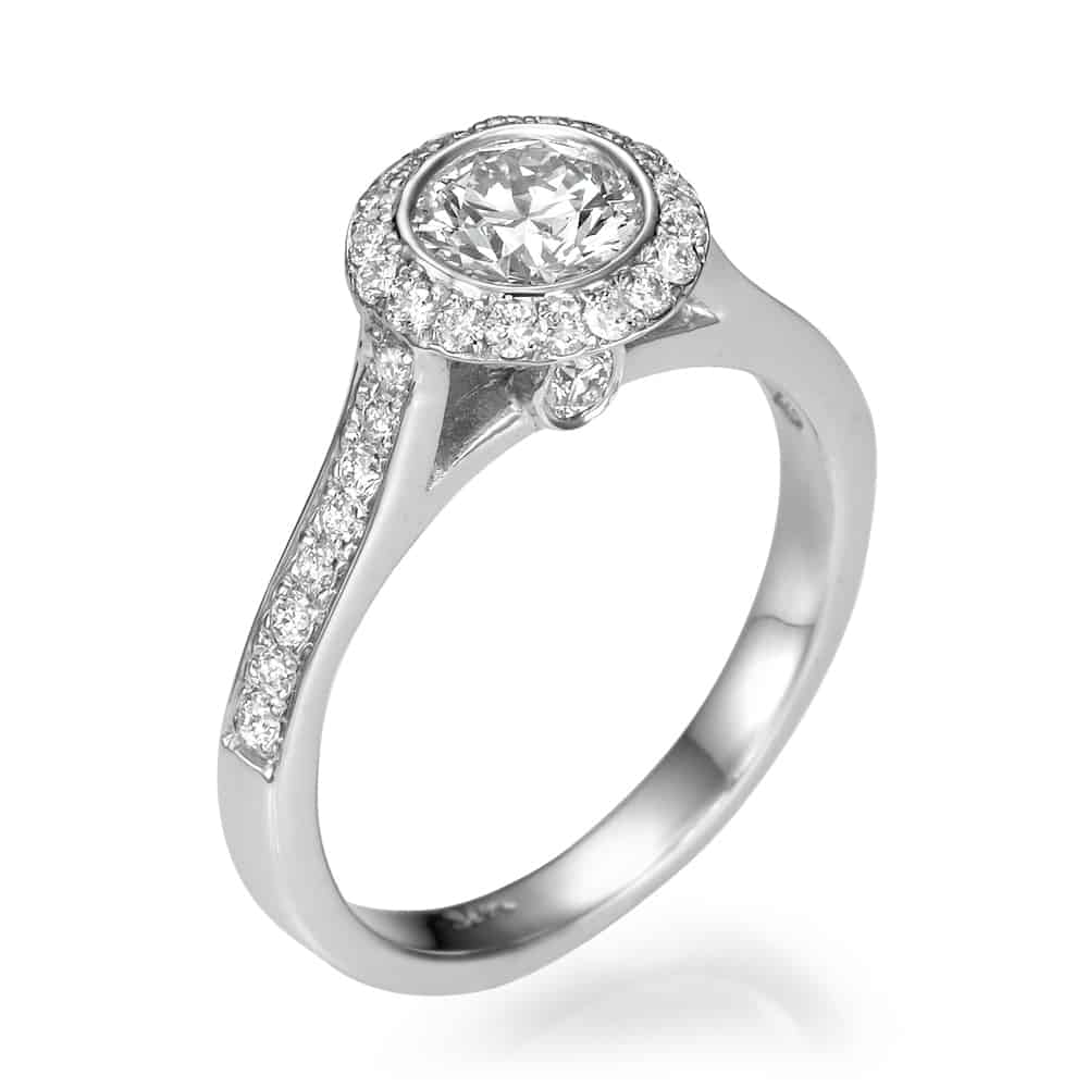 טבעת יהלומים מעוצבת, טבעת אירוסין בשיבוץ ” היילו”