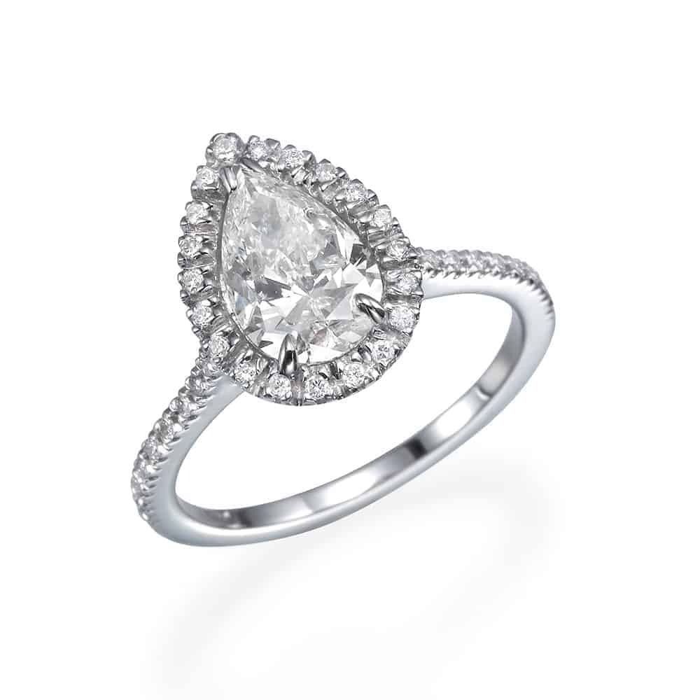 טבעת אירוסין, טבעת יהלום טיפה עם יהלומים צדדיים